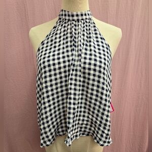 Xhilaration Gingham Halter Neck Sleeveless Top- Navy/Grey NWT!